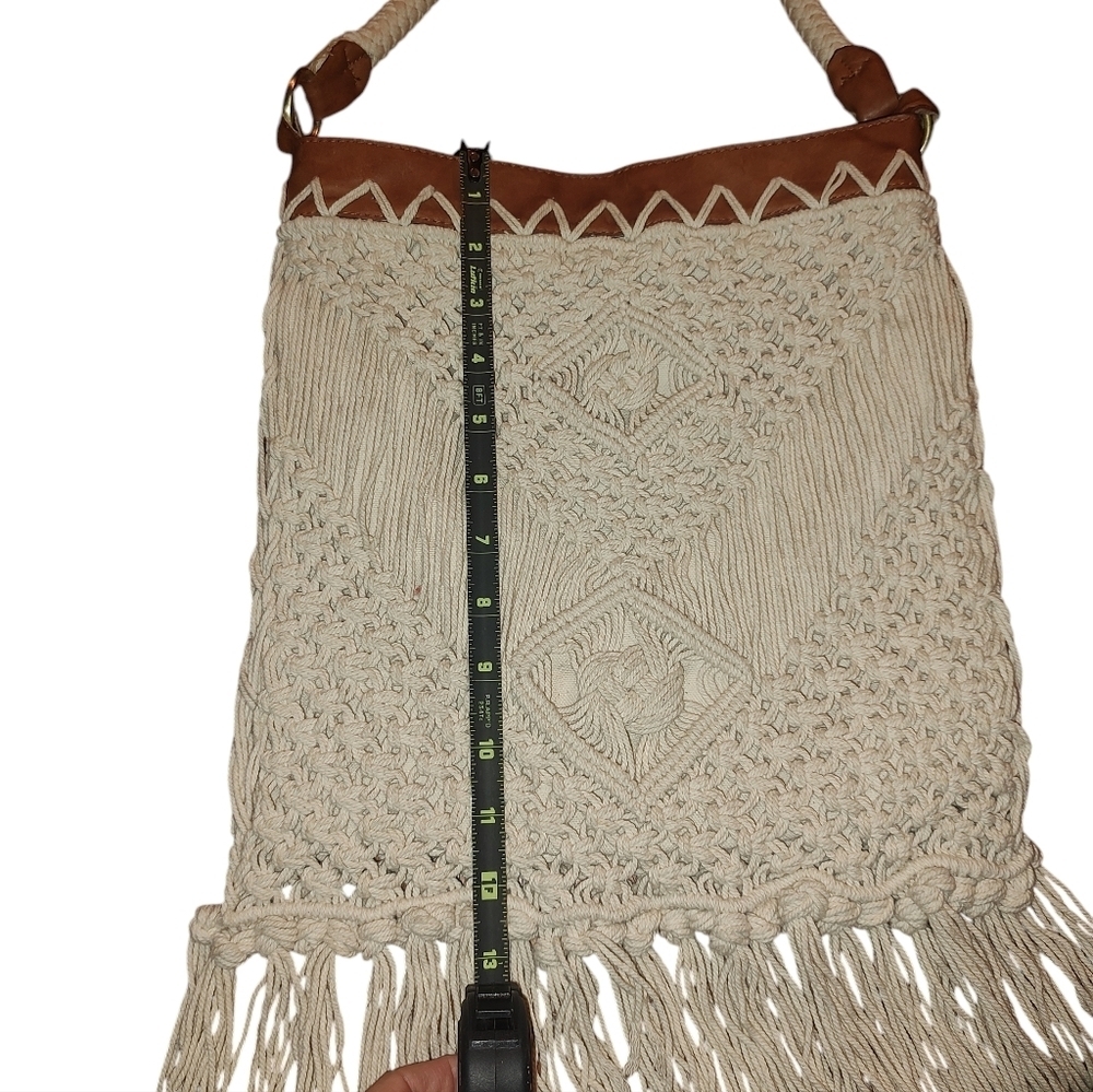 Cream and Brown Macramé Crossbody Bag - Picture 7 of 9